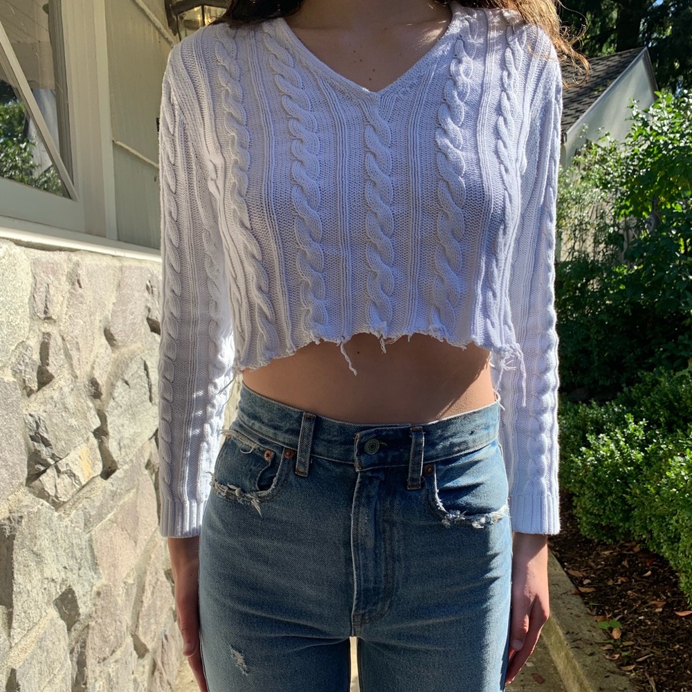 Cropped white cable knit Ralph Lauren sweater!!